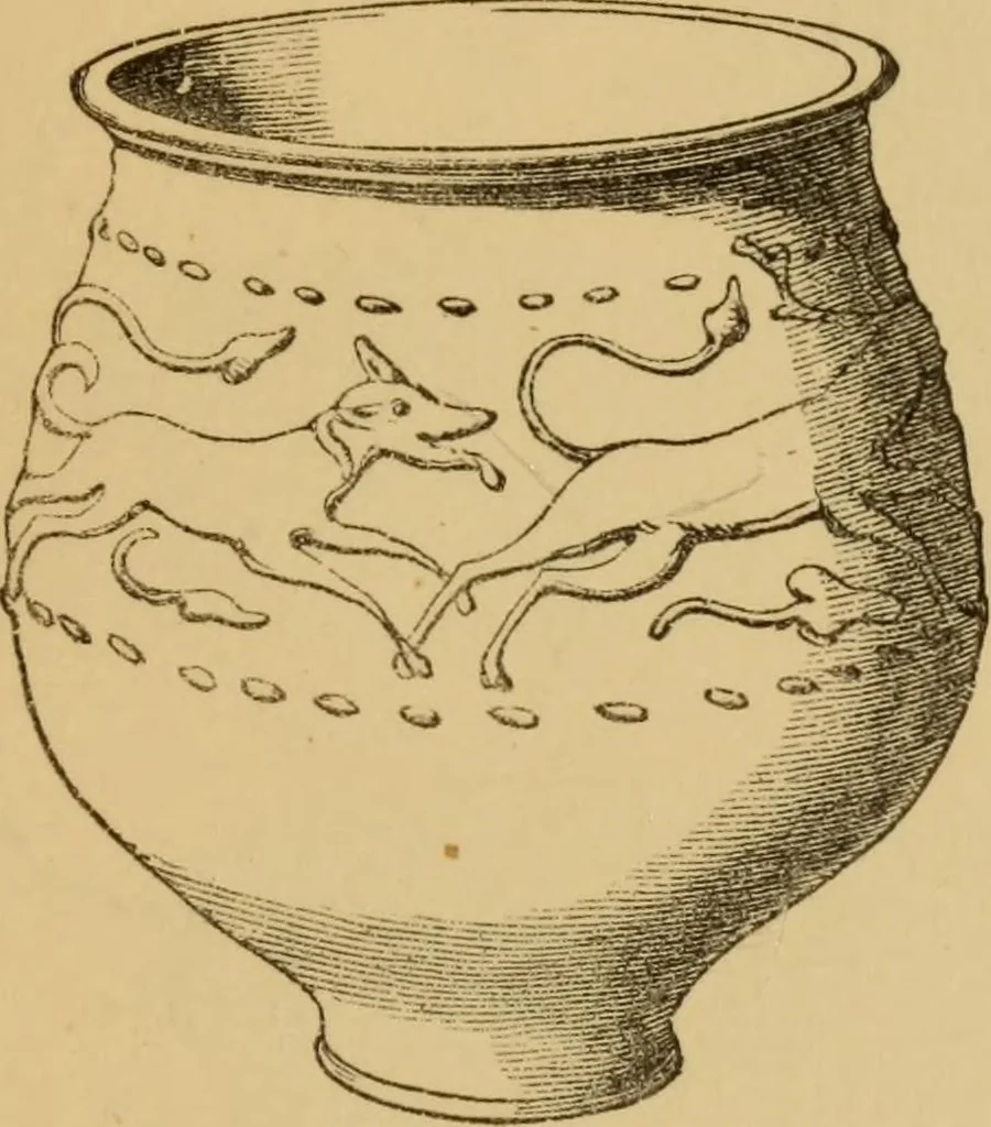 An illustration from Grave-mounds and their contents; a manual of archaeology, as exemplified in the burials of the Celtic, the Romano-British, and the Anglo-Saxon periods, 1870, leaf 201
