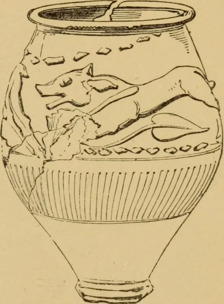 An illustration from Grave-mounds and their contents; a manual of archaeology, as exemplified in the burials of the Celtic, the Romano-British, and the Anglo-Saxon periods, 1870, leaf 201