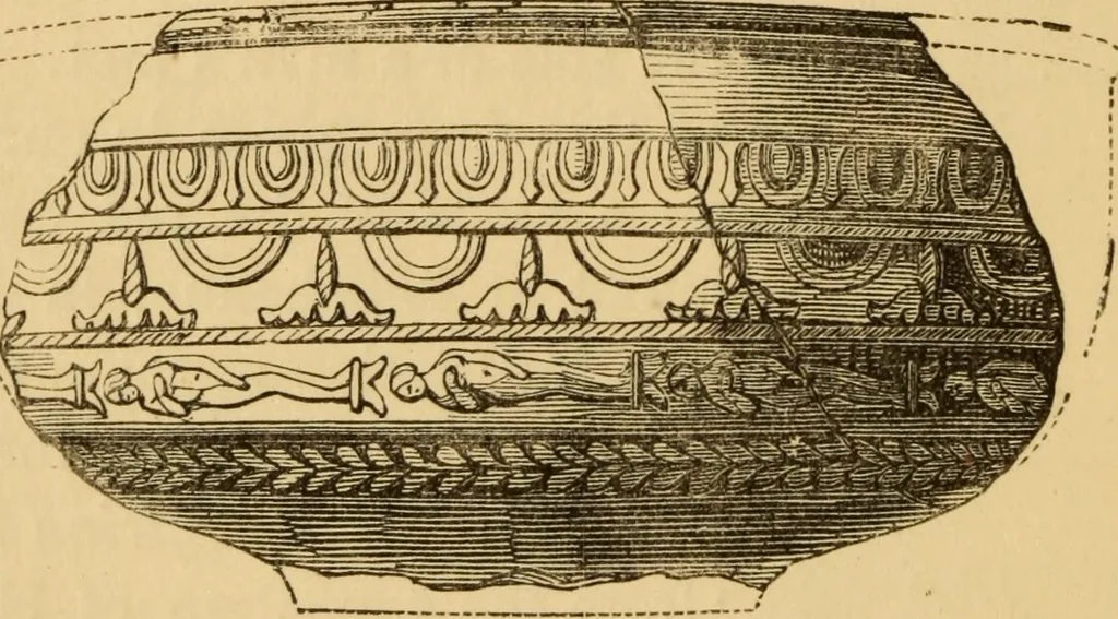 An illustration from Grave-mounds and their contents; a manual of archaeology, as exemplified in the burials of the Celtic, the Romano-British, and the Anglo-Saxon periods, 1870, leaf 208