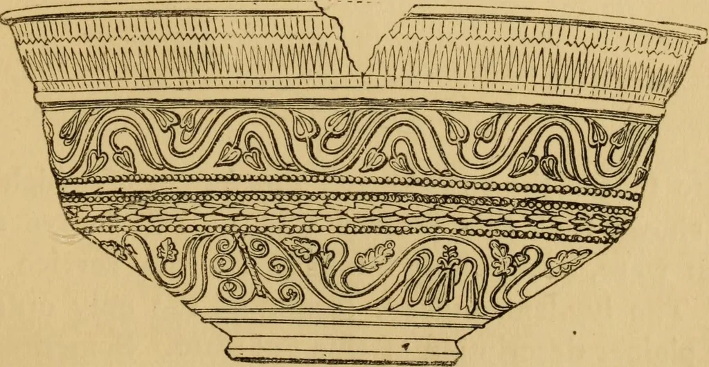 An illustration from Grave-mounds and their contents; a manual of archaeology, as exemplified in the burials of the Celtic, the Romano-British, and the Anglo-Saxon periods, 1870, leaf 209