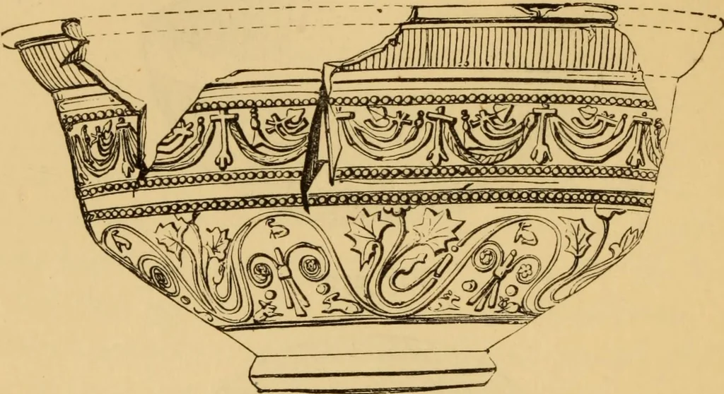An illustration from Grave-mounds and their contents; a manual of archaeology, as exemplified in the burials of the Celtic, the Romano-British, and the Anglo-Saxon periods, 1870, leaf 210
