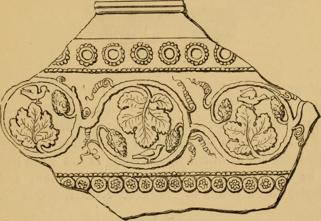 An illustration from Grave-mounds and their contents; a manual of archaeology, as exemplified in the burials of the Celtic, the Romano-British, and the Anglo-Saxon periods, 1870, leaf 211