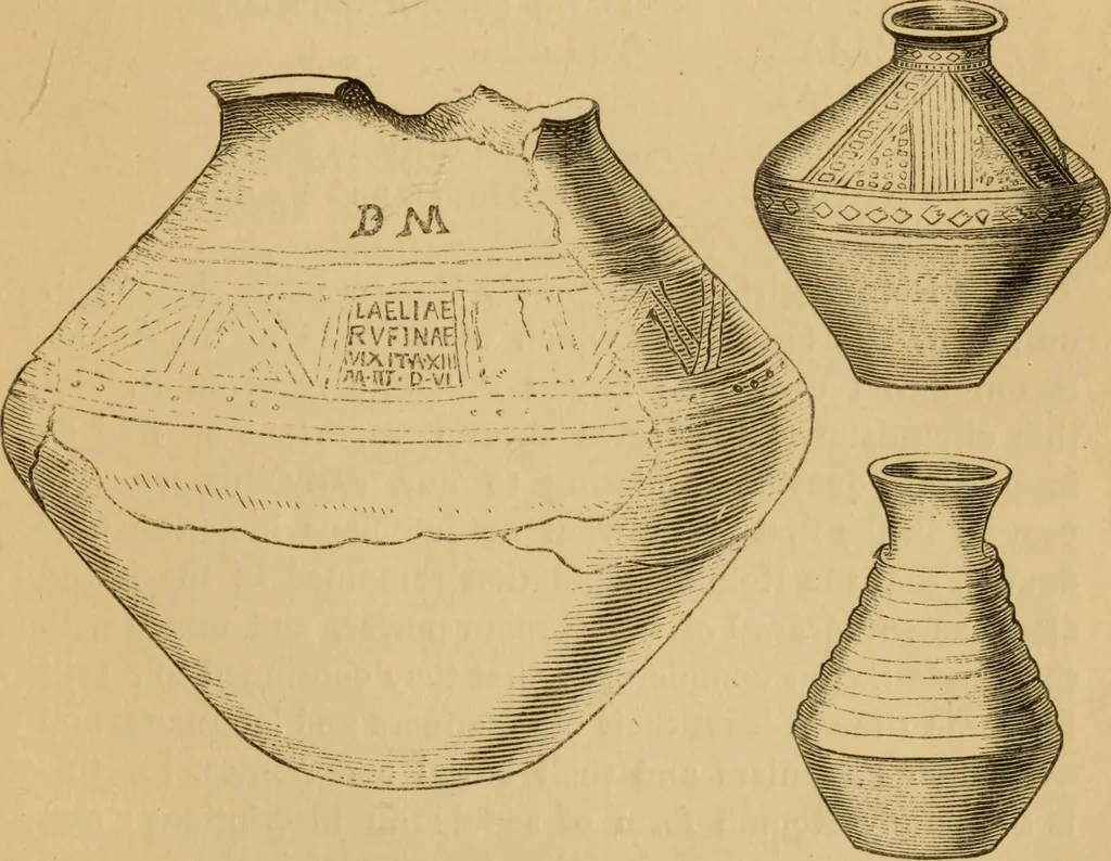 An illustration from Grave-mounds and their contents; a manual of archaeology, as exemplified in the burials of the Celtic, the Romano-British, and the Anglo-Saxon periods, 1870, leaf 247