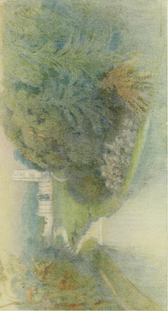 An illustration from The greater abbeys of England, with illustrations in colour after Warwick Goble, 1908, leaf 142