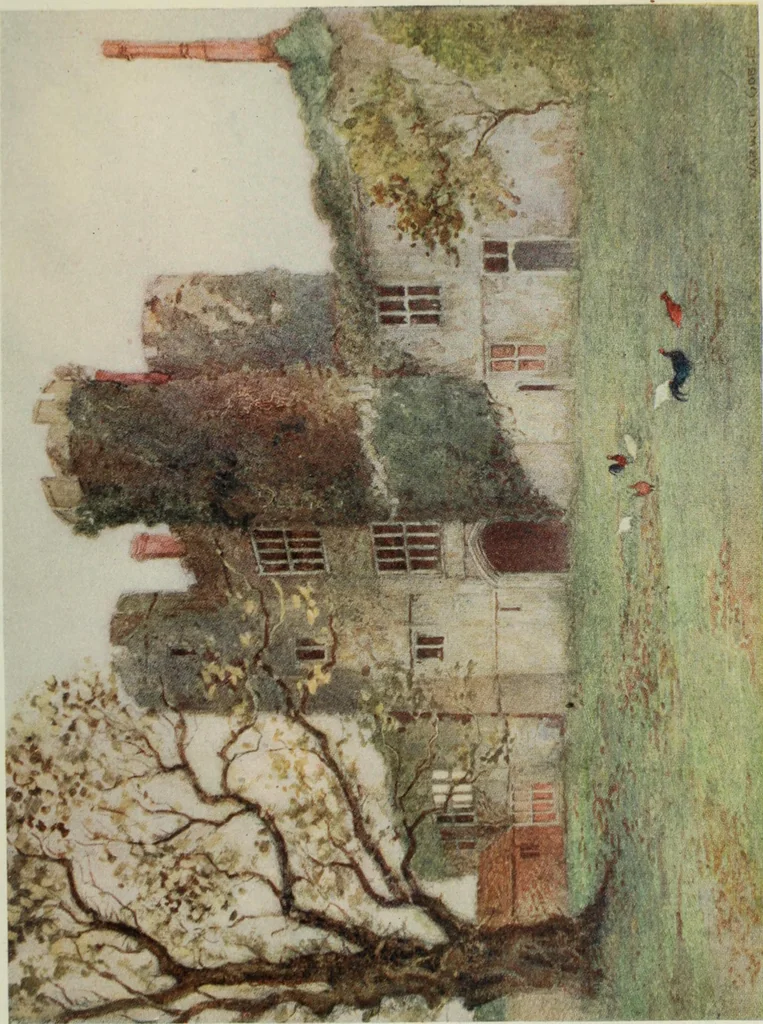 An illustration from The greater abbeys of England, with illustrations in colour after Warwick Goble, 1908, leaf 290