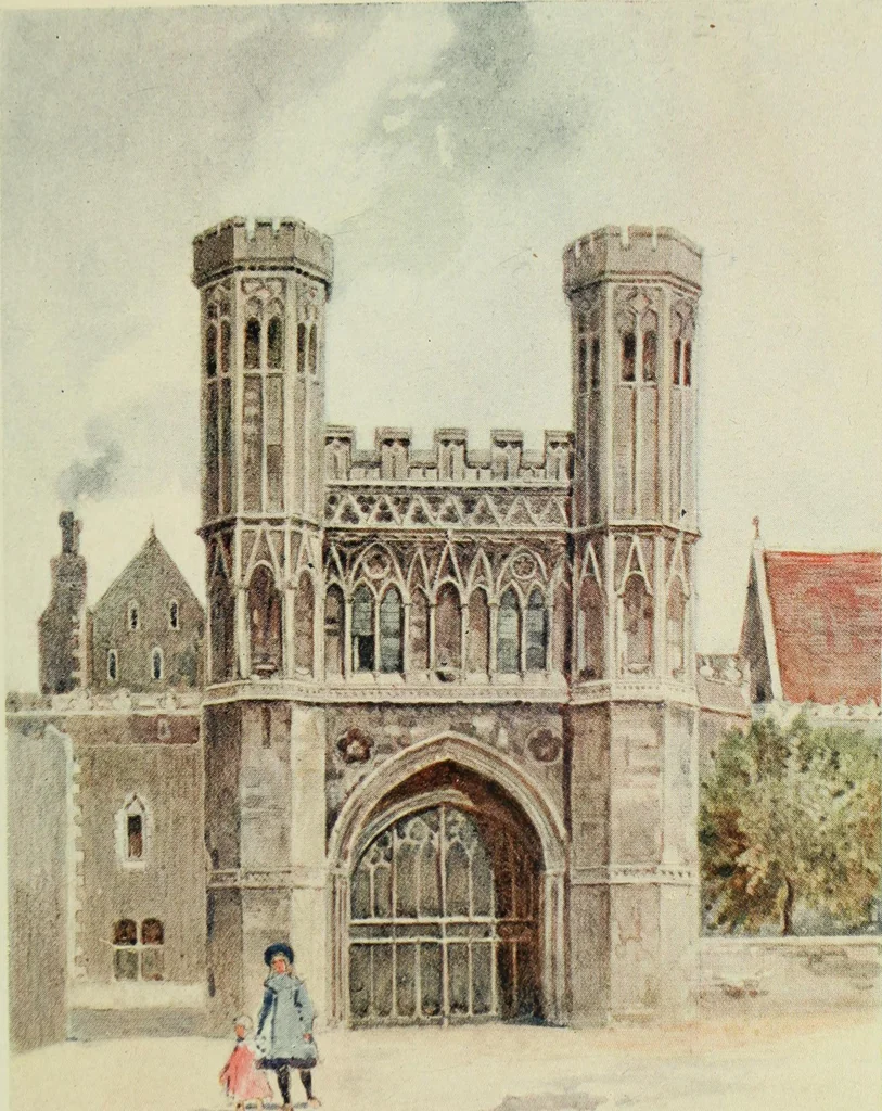 An illustration from The greater abbeys of England, with illustrations in colour after Warwick Goble, 1908, leaf 30