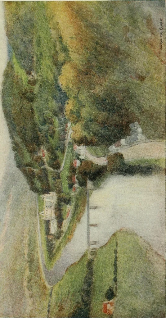 An illustration from The greater abbeys of England, with illustrations in colour after Warwick Goble, 1908, leaf 300