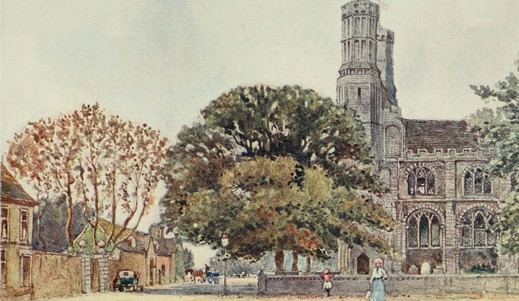 An illustration from The greater abbeys of England, with illustrations in colour after Warwick Goble, 1908, leaf 324