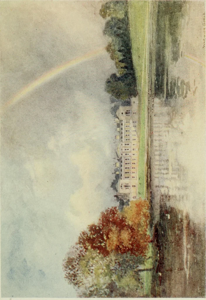 An illustration from The greater abbeys of England, with illustrations in colour after Warwick Goble, 1908, leaf 344