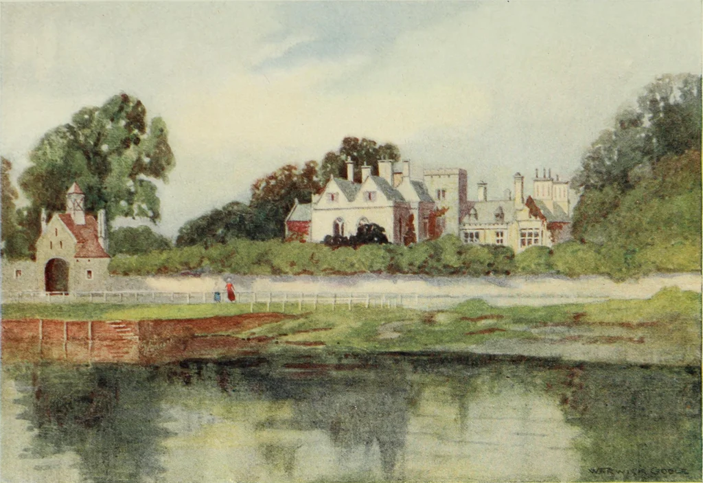An illustration from The greater abbeys of England, with illustrations in colour after Warwick Goble, 1908, leaf 70
