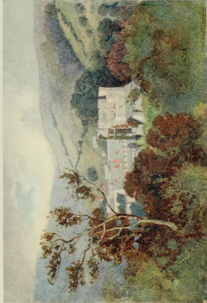 An illustration from The greater abbeys of England, with illustrations in colour after Warwick Goble, 1908, leaf 80