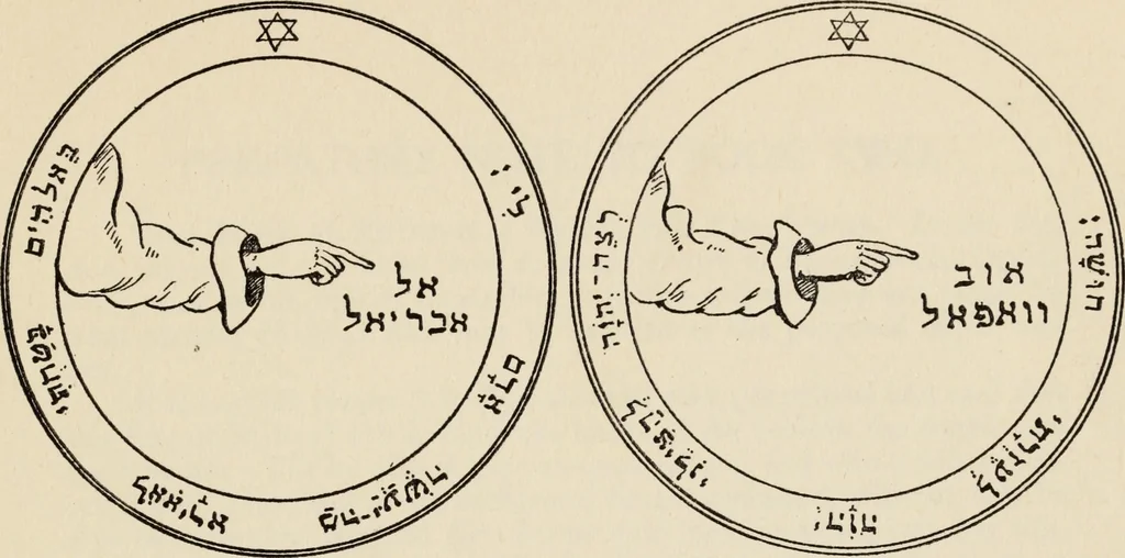 An illustration from The greater Key of Solomon : including a clear and precise exposition of King Solomon's secret procedure, its mysteries and magic rites : original plates, seals, charms and talismans : translated from the ancient manuscripts in the British Museum, London, 1914, leaf 105
