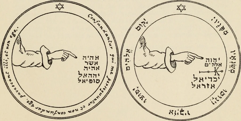 An illustration from The greater Key of Solomon : including a clear and precise exposition of King Solomon's secret procedure, its mysteries and magic rites : original plates, seals, charms and talismans : translated from the ancient manuscripts in the British Museum, London, 1914, leaf 105