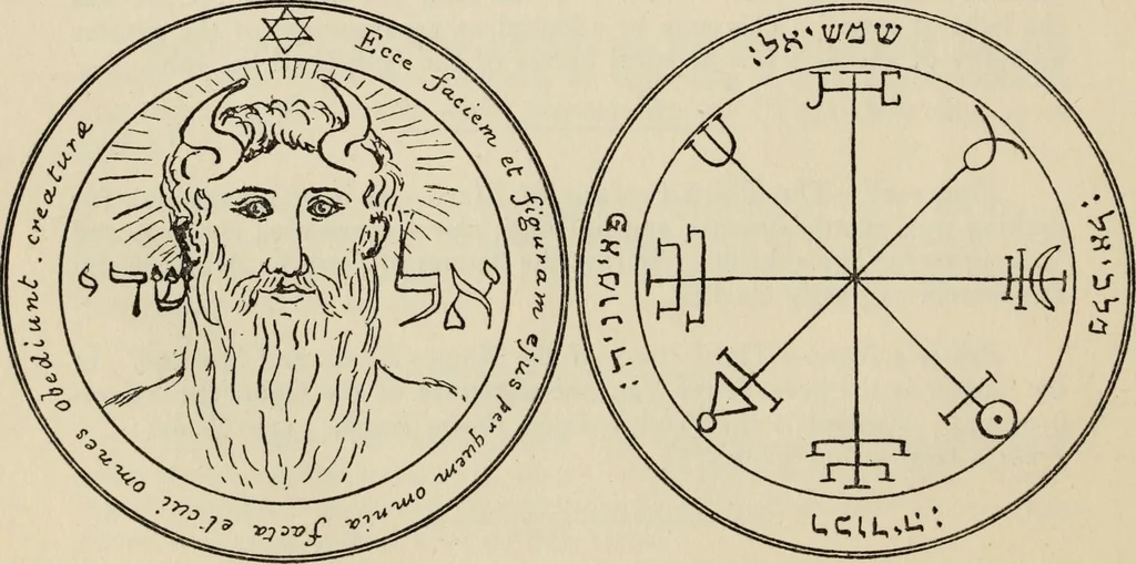 An illustration from The greater Key of Solomon : including a clear and precise exposition of King Solomon's secret procedure, its mysteries and magic rites : original plates, seals, charms and talismans : translated from the ancient manuscripts in the British Museum, London, 1914, leaf 92