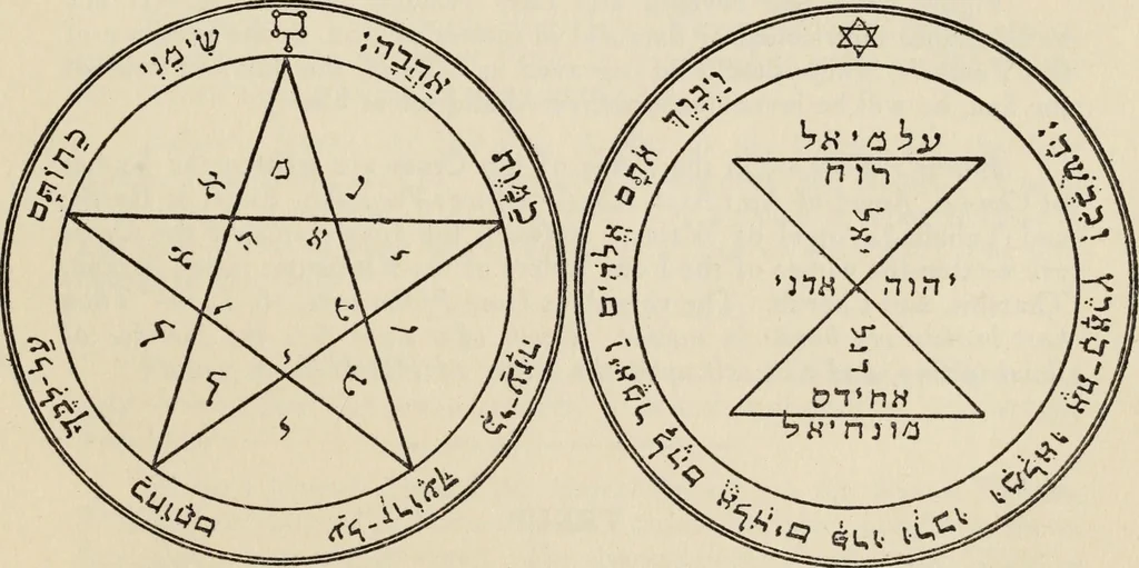 An illustration from The greater Key of Solomon : including a clear and precise exposition of King Solomon's secret procedure, its mysteries and magic rites : original plates, seals, charms and talismans : translated from the ancient manuscripts in the British Museum, London, 1914, leaf 97