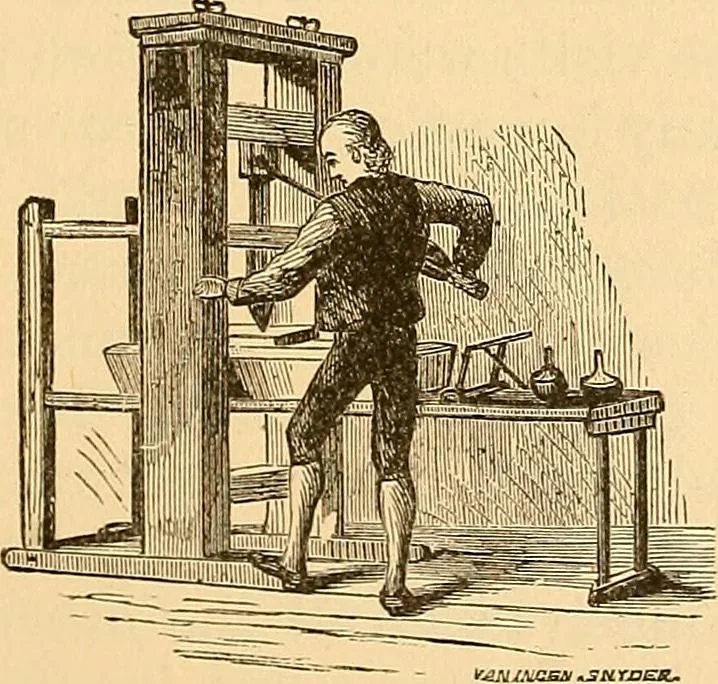 An illustration from The great inventions : their history, from the earliest period to the present. Their influence on civilization, accompanied by sketches of lives of the principal inventors; their labors, their hardships and their triumphs, 1883, leaf 108