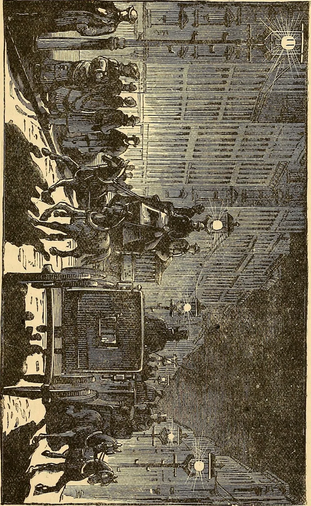 An illustration from The great inventions : their history, from the earliest period to the present. Their influence on civilization, accompanied by sketches of lives of the principal inventors; their labors, their hardships and their triumphs, 1883, leaf 538