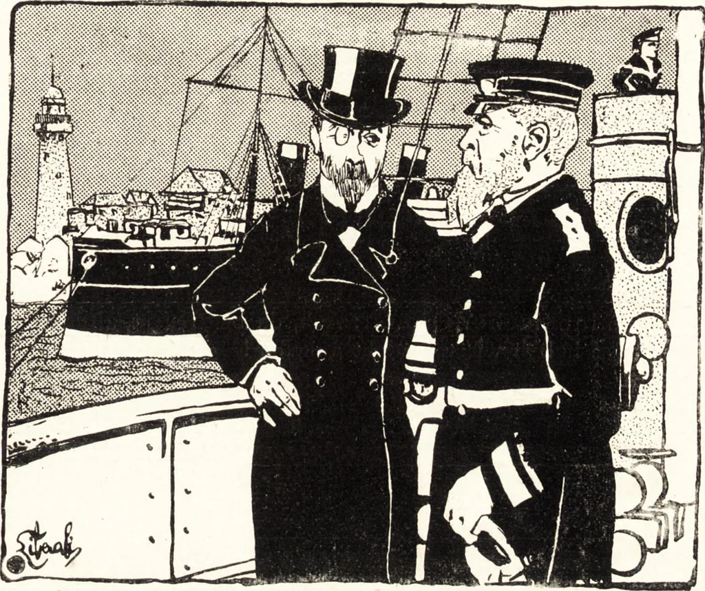 An illustration from "Zopf ab" : die chinesische Affaire im Lichte der europäischen Karikatur, 1900, leaf 14