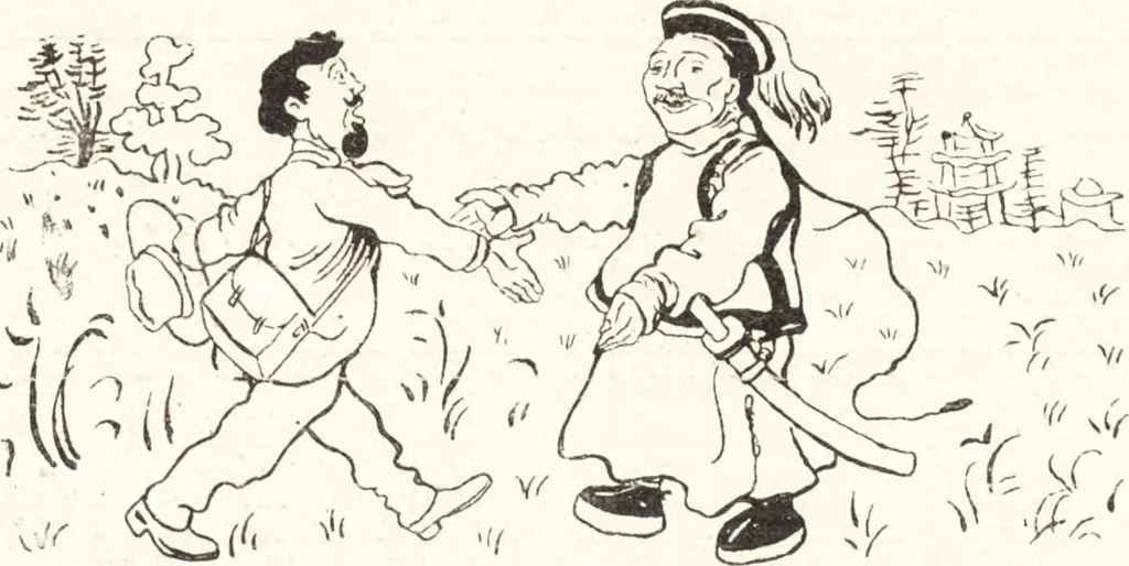 An illustration from "Zopf ab" : die chinesische Affaire im Lichte der europäischen Karikatur, 1900, leaf 15