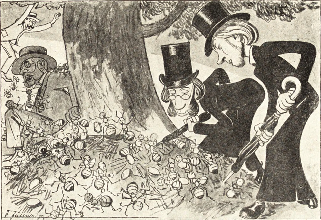 An illustration from "Zopf ab" : die chinesische Affaire im Lichte der europäischen Karikatur, 1900, leaf 16