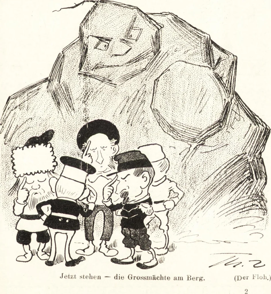 An illustration from "Zopf ab" : die chinesische Affaire im Lichte der europäischen Karikatur, 1900, leaf 20
