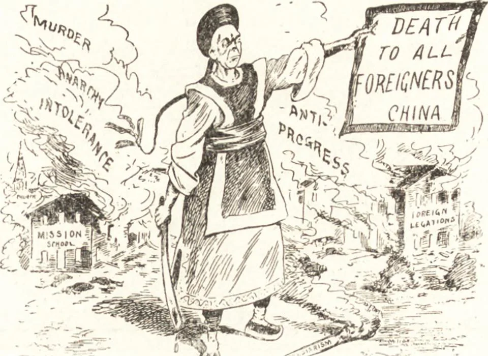 An illustration from "Zopf ab" : die chinesische Affaire im Lichte der europäischen Karikatur, 1900, leaf 22