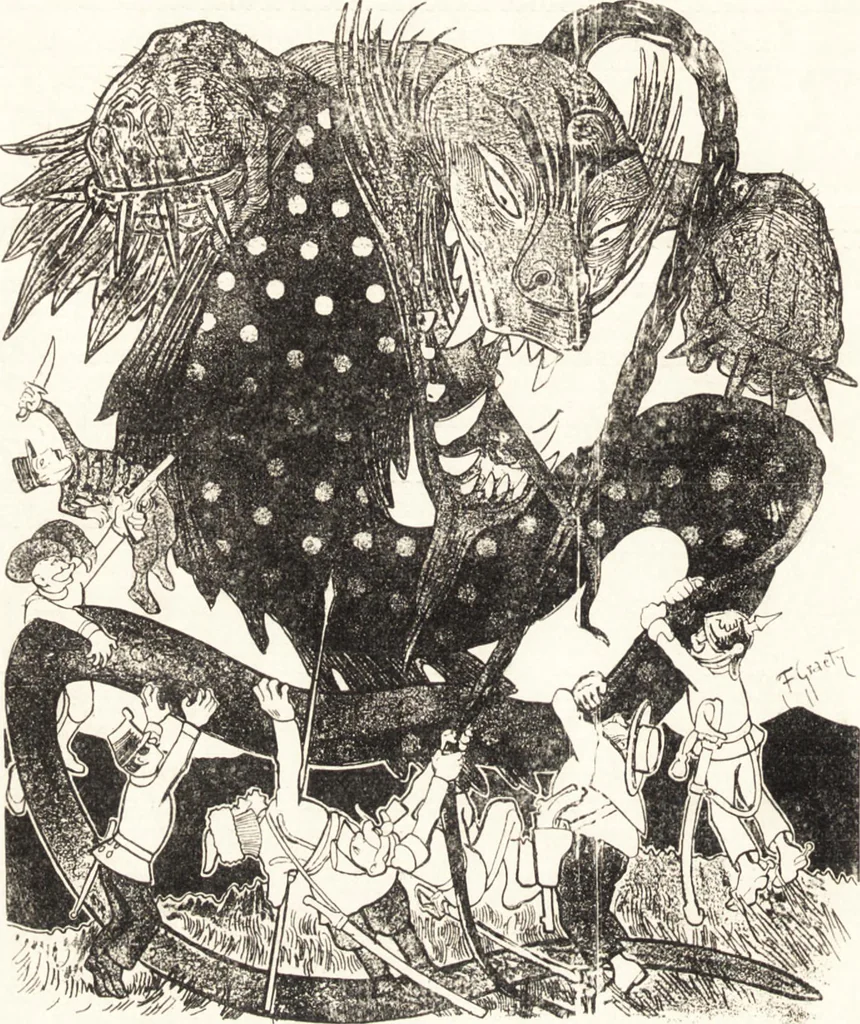 An illustration from "Zopf ab" : die chinesische Affaire im Lichte der europäischen Karikatur, 1900, leaf 27