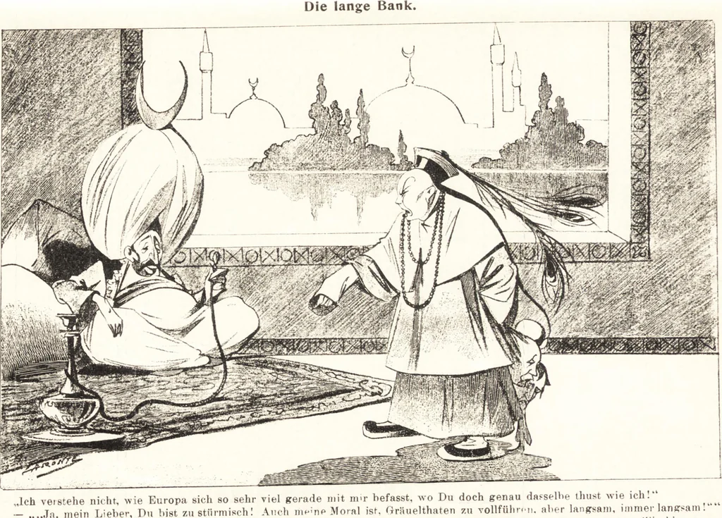 An illustration from "Zopf ab" : die chinesische Affaire im Lichte der europäischen Karikatur, 1900, leaf 29