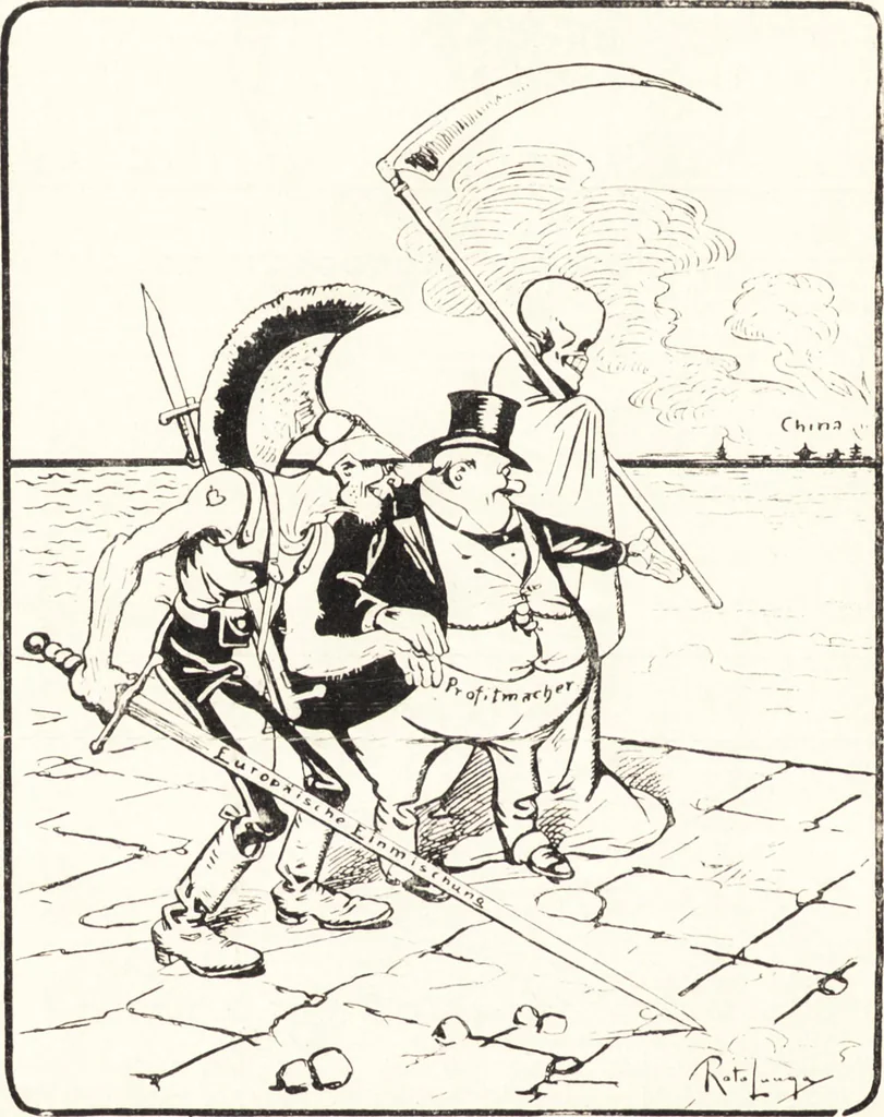 An illustration from "Zopf ab" : die chinesische Affaire im Lichte der europäischen Karikatur, 1900, leaf 31