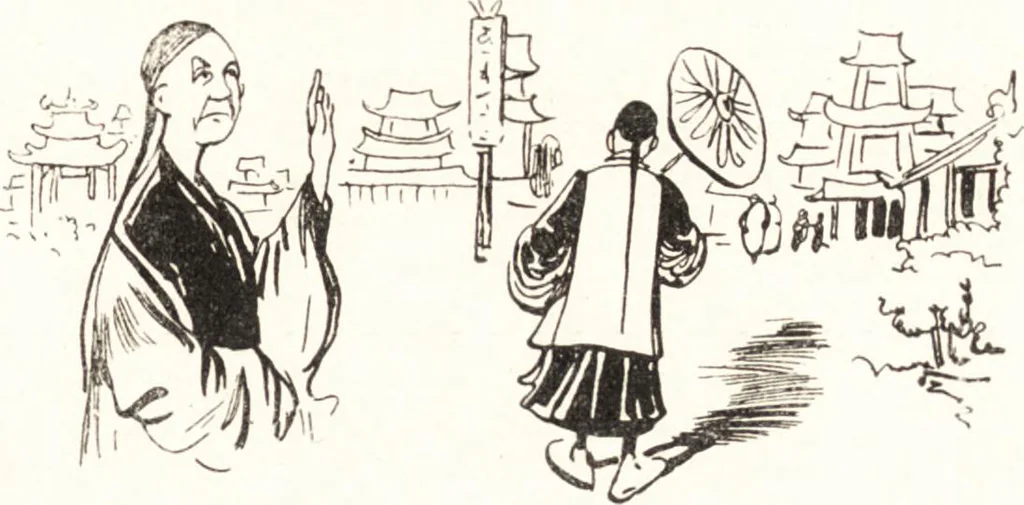 An illustration from "Zopf ab" : die chinesische Affaire im Lichte der europäischen Karikatur, 1900, leaf 38