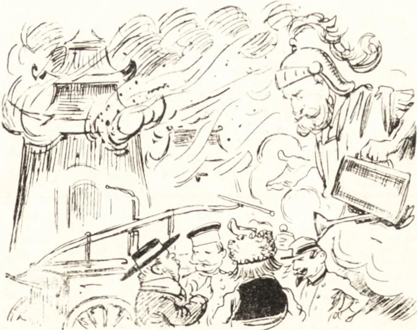 An illustration from "Zopf ab" : die chinesische Affaire im Lichte der europäischen Karikatur, 1900, leaf 40