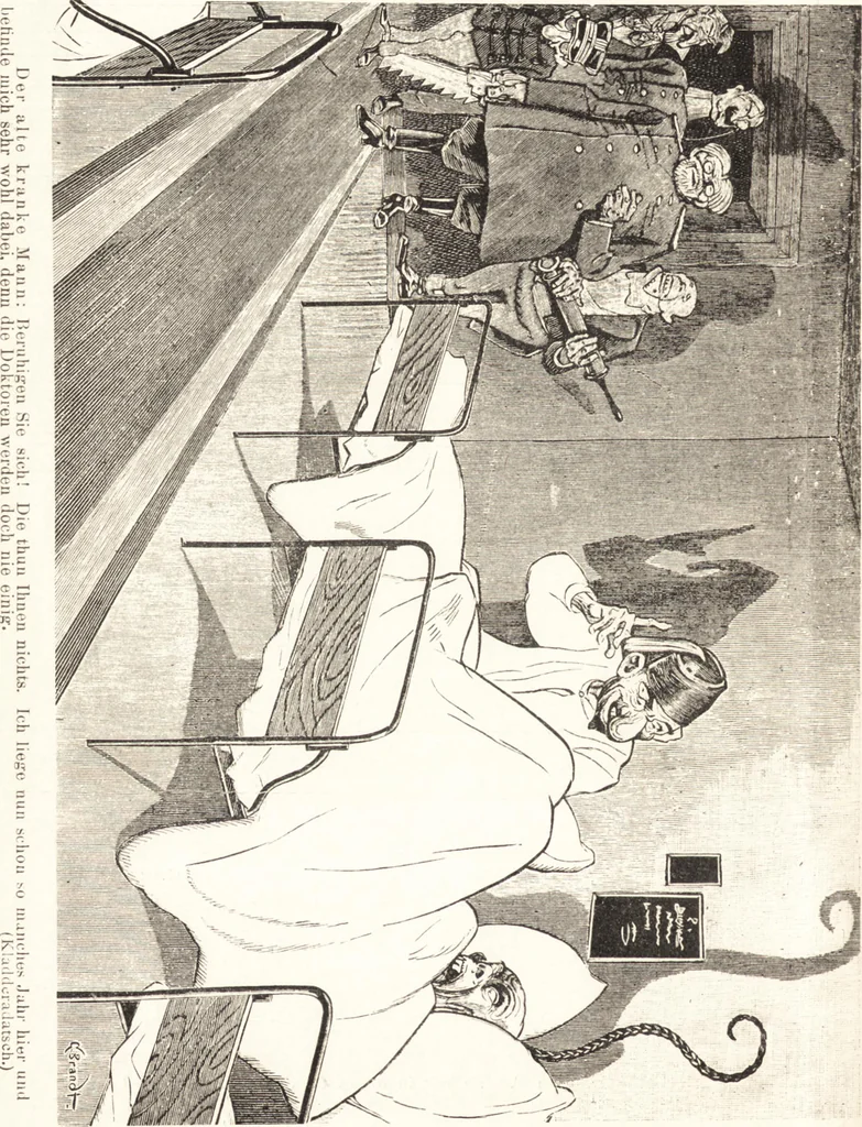An illustration from "Zopf ab" : die chinesische Affaire im Lichte der europäischen Karikatur, 1900, leaf 43