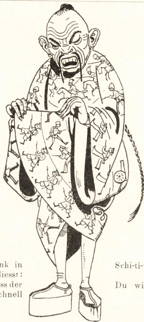 An illustration from "Zopf ab" : die chinesische Affaire im Lichte der europäischen Karikatur, 1900, leaf 44