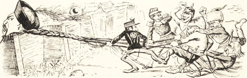 An illustration from "Zopf ab" : die chinesische Affaire im Lichte der europäischen Karikatur, 1900, leaf 45