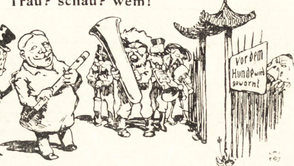 An illustration from "Zopf ab" : die chinesische Affaire im Lichte der europäischen Karikatur, 1900, leaf 47