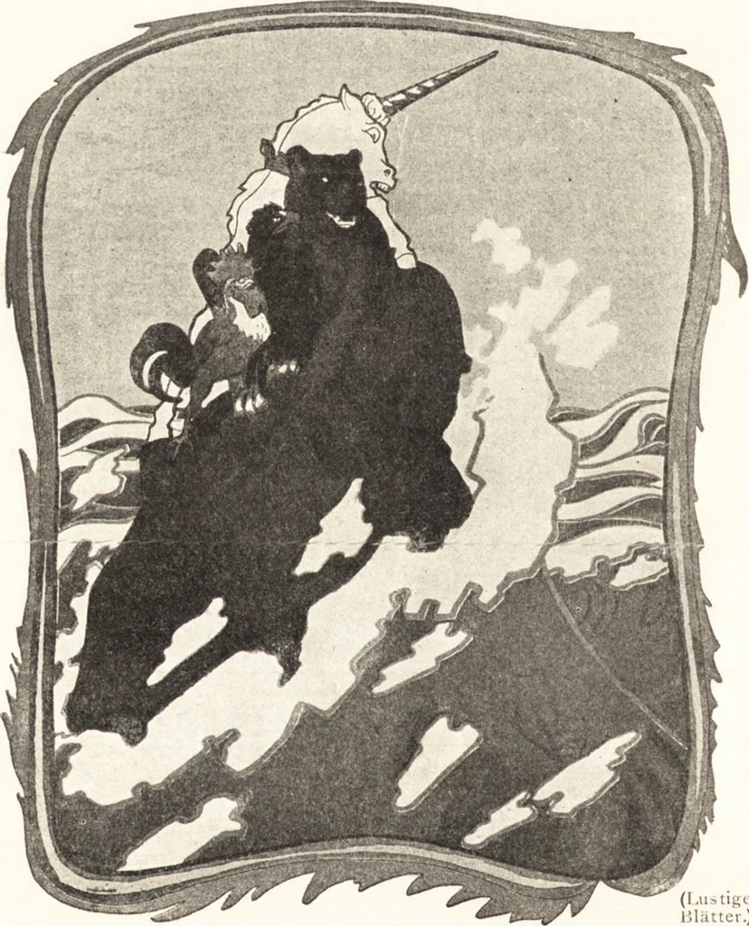 An illustration from "Zopf ab" : die chinesische Affaire im Lichte der europäischen Karikatur, 1900, leaf 47