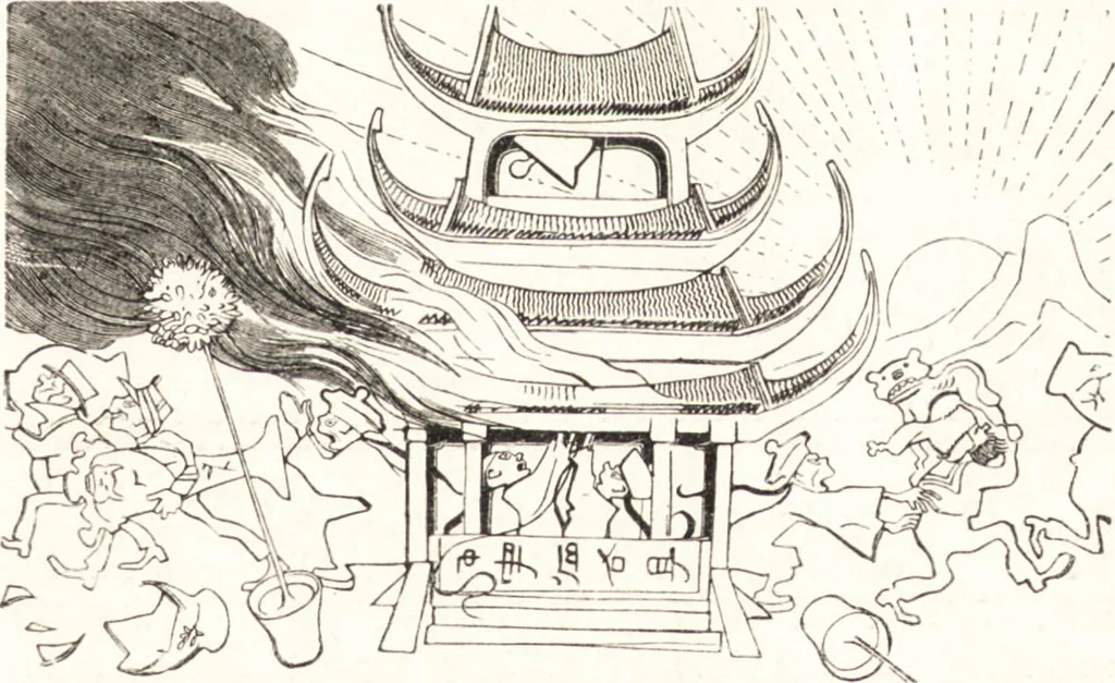 An illustration from "Zopf ab" : die chinesische Affaire im Lichte der europäischen Karikatur, 1900, leaf 48
