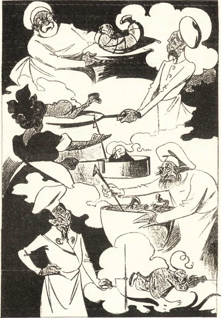 An illustration from "Zopf ab" : die chinesische Affaire im Lichte der europäischen Karikatur, 1900, leaf 49