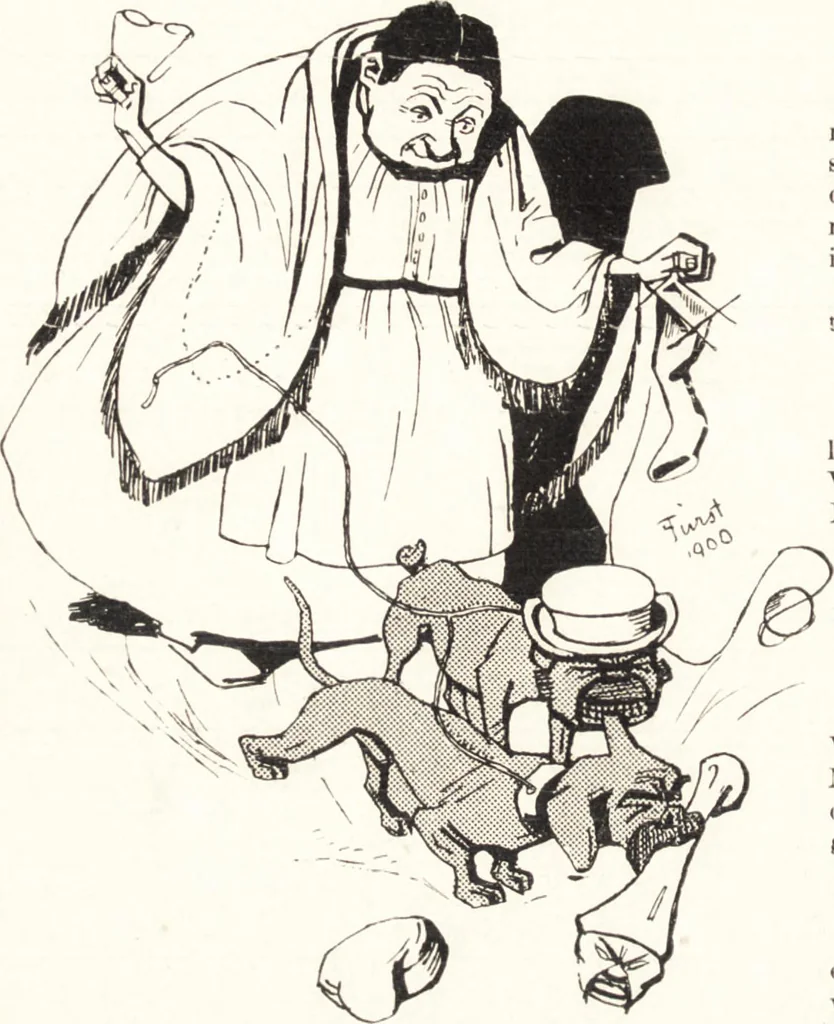An illustration from "Zopf ab" : die chinesische Affaire im Lichte der europäischen Karikatur, 1900, leaf 51