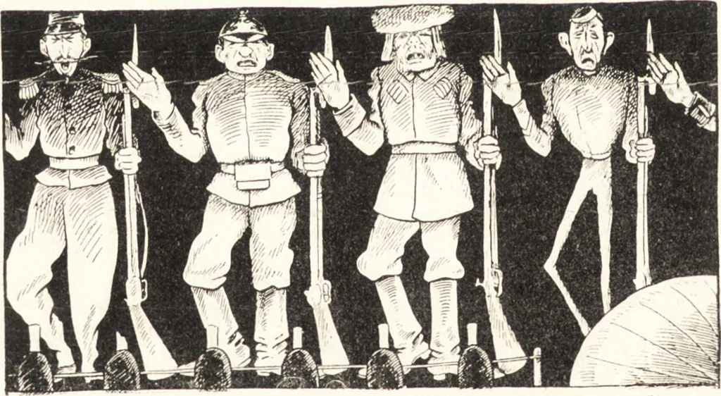 An illustration from "Zopf ab" : die chinesische Affaire im Lichte der europäischen Karikatur, 1900, leaf 51