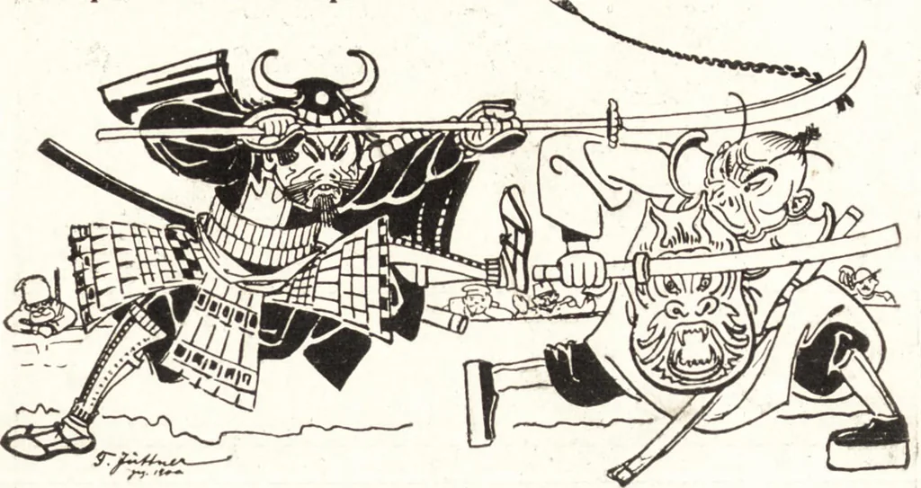 An illustration from "Zopf ab" : die chinesische Affaire im Lichte der europäischen Karikatur, 1900, leaf 52