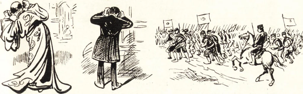 An illustration from "Zopf ab" : die chinesische Affaire im Lichte der europäischen Karikatur, 1900, leaf 54