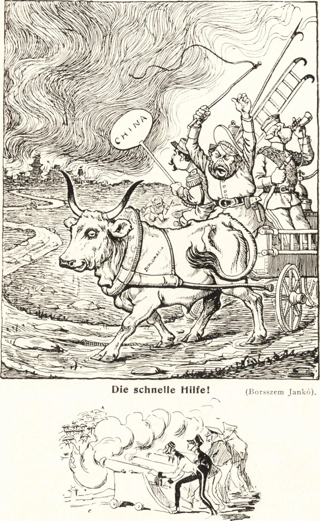 An illustration from "Zopf ab" : die chinesische Affaire im Lichte der europäischen Karikatur, 1900, leaf 62