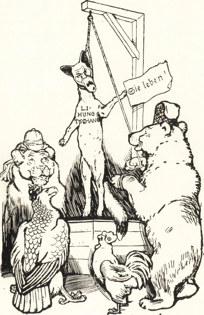 An illustration from "Zopf ab" : die chinesische Affaire im Lichte der europäischen Karikatur, 1900, leaf 65