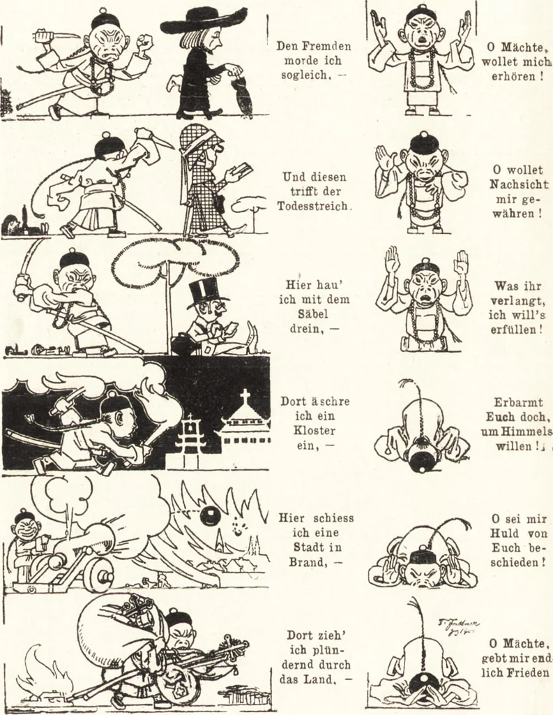 An illustration from "Zopf ab" : die chinesische Affaire im Lichte der europäischen Karikatur, 1900, leaf 71