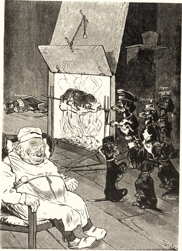 An illustration from "Zopf ab" : die chinesische Affaire im Lichte der europäischen Karikatur, 1900, leaf 72