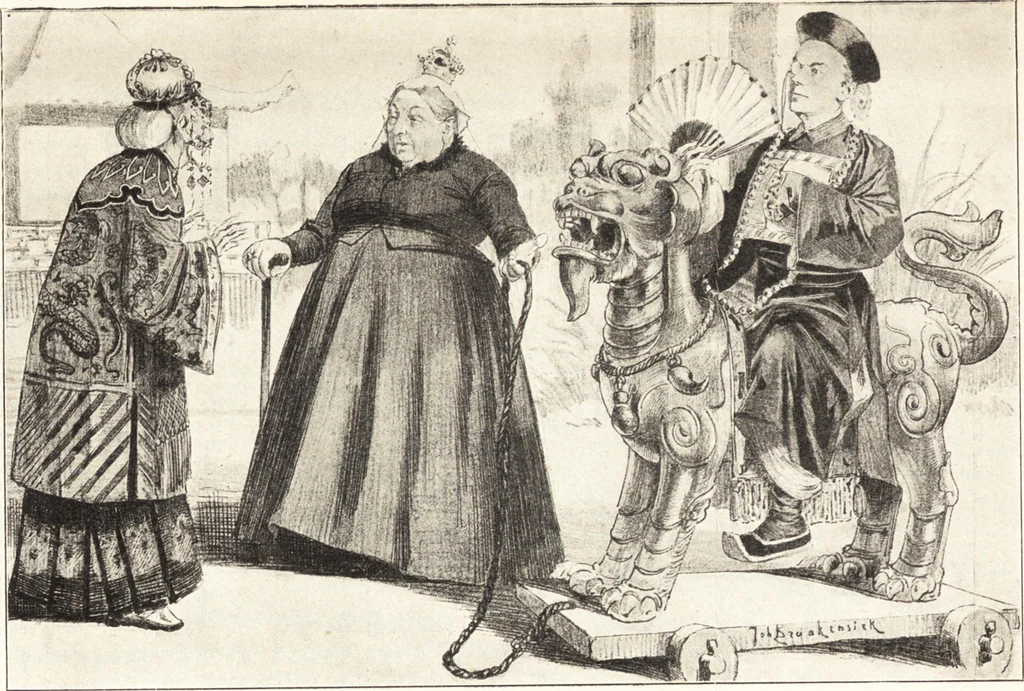 An illustration from "Zopf ab" : die chinesische Affaire im Lichte der europäischen Karikatur, 1900, leaf 73