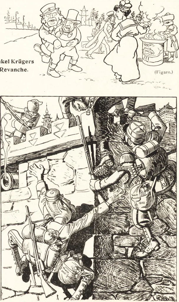 An illustration from "Zopf ab" : die chinesische Affaire im Lichte der europäischen Karikatur, 1900, leaf 75