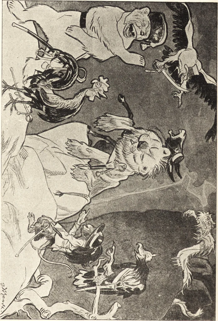An illustration from "Zopf ab" : die chinesische Affaire im Lichte der europäischen Karikatur, 1900, leaf 79
