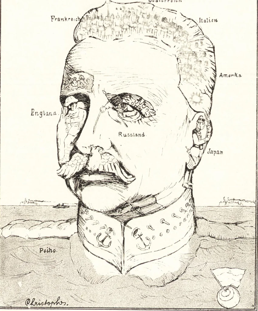 An illustration from "Zopf ab" : die chinesische Affaire im Lichte der europäischen Karikatur, 1900, leaf 82